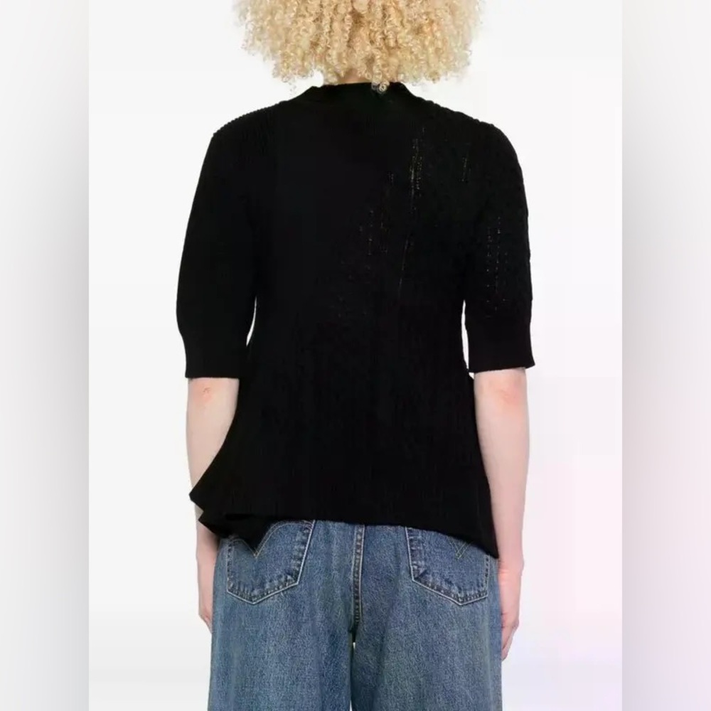 NWOT SACAI Cable Knit Flared Top - Black SIZE 1 (S) - Picture 3 of 12